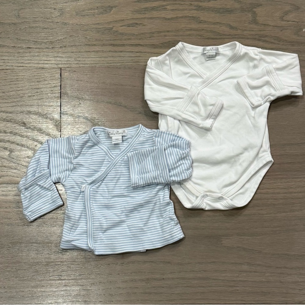 Kissy Kissy Light Blue and White Striped Baby Bodysuit